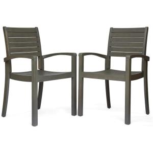 Christopher Knight Home Watts Outdoor Acacia Wood Dining Chairs, Gray Finish (Set of 2)