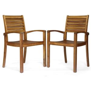 Christopher Knight Home Watts Outdoor Acacia Wood Dining Chairs, Teak Finish (Set of 2)