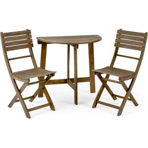 Christopher Knight Home Westmo Outdoor 2 Seater Half-Round Folding Acacia Wood Bistro Set, 15.75 “W x 20.5 “D x 33.75 “H, Gray