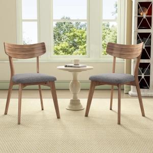 Christopher Knight Home Wood Dining Chair Set of 2, Wooden Accent Chair Dining Kitchen, Mid Century Modern Chairs with Upholstered Cushion for Living Room, Dark Gray