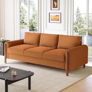 Christopher Knight Home Yadil Teddy Fleece Upholstered 3 Seater Sofa Couch, Wooden Home Sofa Living Room, Comfy Cloud Couch for Bedroom, Home Office, Olive Green(Orange)