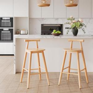 Christopher Knight Home Yoly Counter Height Bar Stools Set of 2, Round Seat Bar Stool for Kitchen Island, Wooden Dining Room Chair with Unique Cross Bar Backrest, Barstools with Footrest, Natural