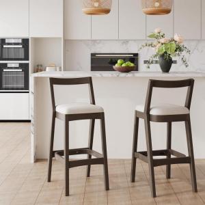 Christopher Knight Home Yone Counter Height Bar Stools Set of 2, Comfy Fabric Upholstered Bar Stool for Kitchen Island, Wooden Dining Room Chair, Barstools with Footrest/Backrest, Beige + Dark Brown(Beige + Dark Brown)