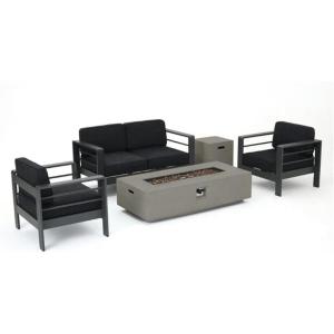 Coral Bay Outdoor Grey Aluminum 5 Piece Loveseat Chat Set with Fire Table (Dark Grey)(Grey)