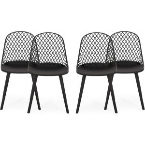 Delora Outdoor Modern Dining Chair (Set of 4), Black