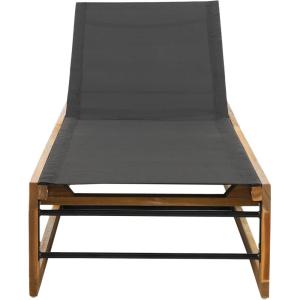 Emile Outdoor Adjustable Chaise Lounge – Mesh and Wood – Black/Teak