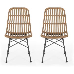 GDFStudio 309991 Patio Dining Chairs, Gray + Black(Light Brown)