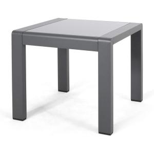 GDFStudio Cape Coral Aluminum Outdoor Side Table with Glass Top, Patio Square Coffee Table, Matte Gray(Gray Finish  Matte Gray)