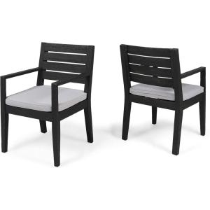GDFStudio Great Deal Furniture Outdoor Acacia Wood Dining Chairs, Sandblast Dark Gray and Light Gray (Set of 2)(Sandblast Dark Grey + Light Gray)
