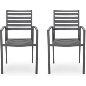 Great Deal Furniture Daisy Outdoor Modern Aluminum Dining Chair (Set of 2), Gun Metal Gray(Gun Metal Gray)