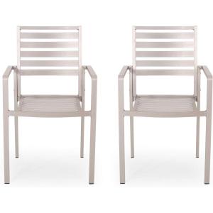 Great Deal Furniture Daisy Outdoor Modern Aluminum Dining Chair (Set of 2), Gun Metal Gray(Silver)