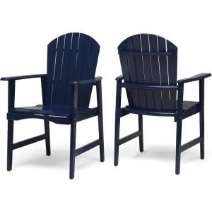 Great Deal Furniture Easter Outdoor Weather Resistant Acacia Wood Adirondack Dining Chairs (Set of 2), White Finish(Blue Navy)