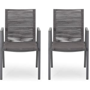 Great Deal Furniture Elma Outdoor Modern Aluminum Dining Chair with Rope Seat (Set of 2), Gray and Dark Gray(Gray + Dark Gray)