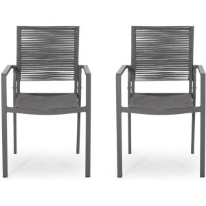 Great Deal Furniture Jean Outdoor Modern Aluminum Dining Chair with Rope Seat (Set of 2), Gray and Dark Gray