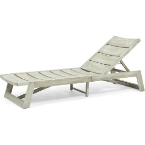 Great Deal Furniture Lillian Outdoor Wood and Iron Chaise Lounge, Teak and Yellow, (309813)(Light Gray Wash + Gray)