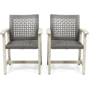 Great Deal Furniture Noble House Hampton Outdoor Acacia Wood Dining Chair in Light Gray (Set of 2)