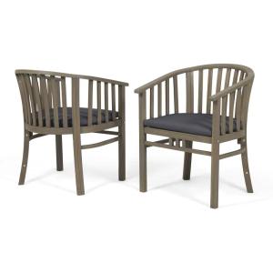 Great Deal Furniture Nola Outdoor Wooden Dining Chairs (Set of 2) with Cushions (Set of 2), Dark Gray and Gray Finish(Dark Gray + Gray Finish)