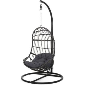 Mariah Outdoor Wicker Hanging Chair with Stand, Light Brown and Beige(Gray + Dark Gray + Black)