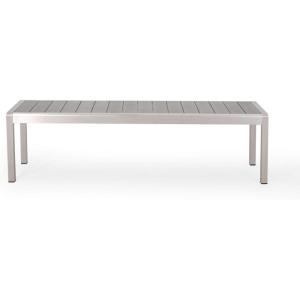 Odelia Outdoor Modern Aluminum Dining Bench with Faux Wood Seat, Gray and Silver(Gray  Silver)