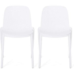 Raevyn Outdoor Modern Stacking Dining Chair (Set of 2), White
