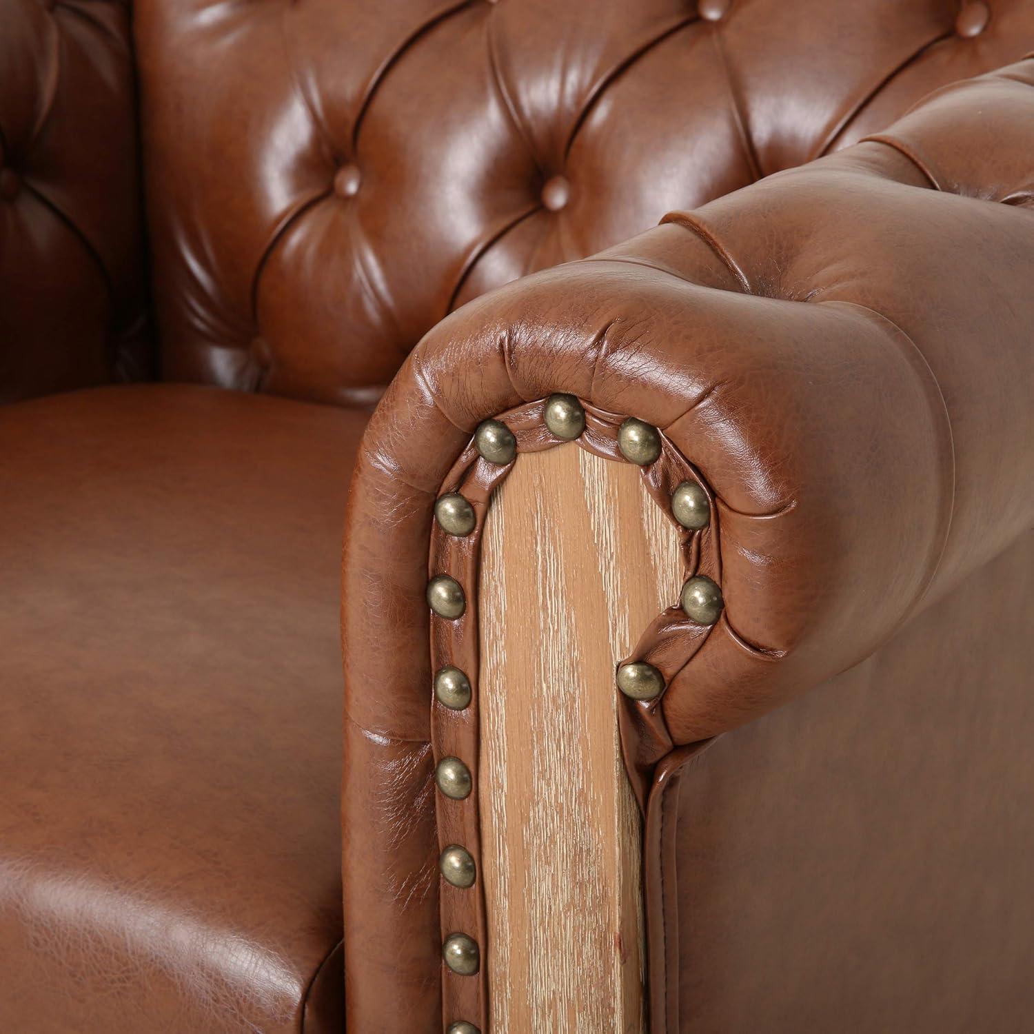imageCastalia Tufted Club Chair with Nailhead Trim Cognac BrownNatural