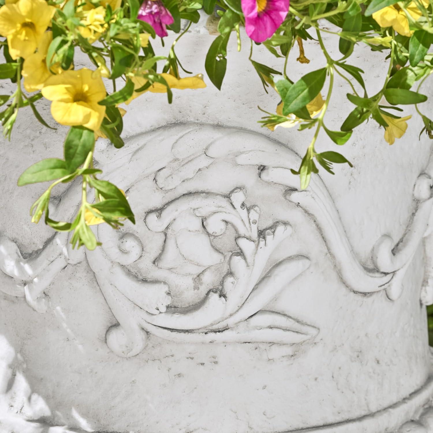 imageChristopher Knight Home Adonis Traditional Roman Chalice Garden Urn Planter with Lion and Floral Accents Antique White