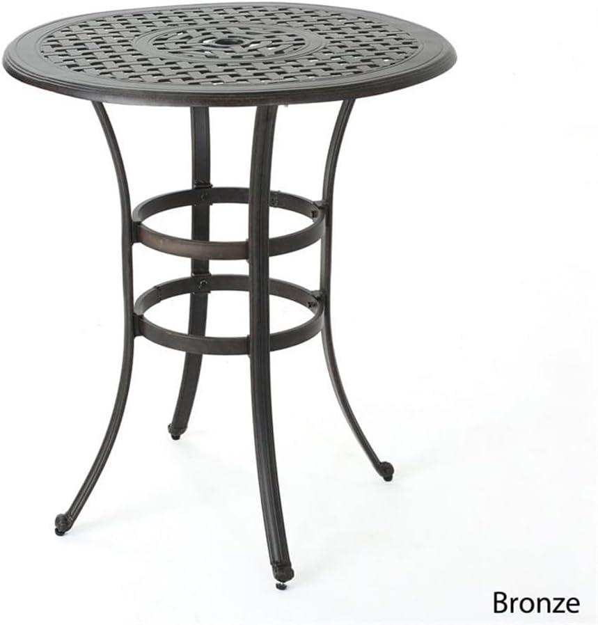 imageChristopher Knight Home Alfresco Outdoor 37quot Cast Aluminum Round Bar Table Bronze