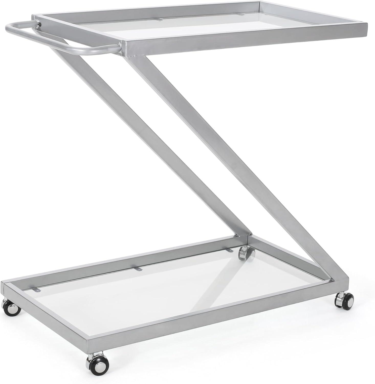 imageChristopher Knight Home Caraway Modern Iron and Glass 2 Tier Bar Cart Silver