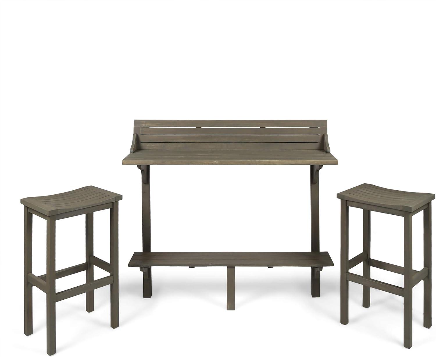 imageChristopher Knight Home Caribbean Outdoor Acacia Wood Balcony Bar Set 3Pcs Set Grey Finish