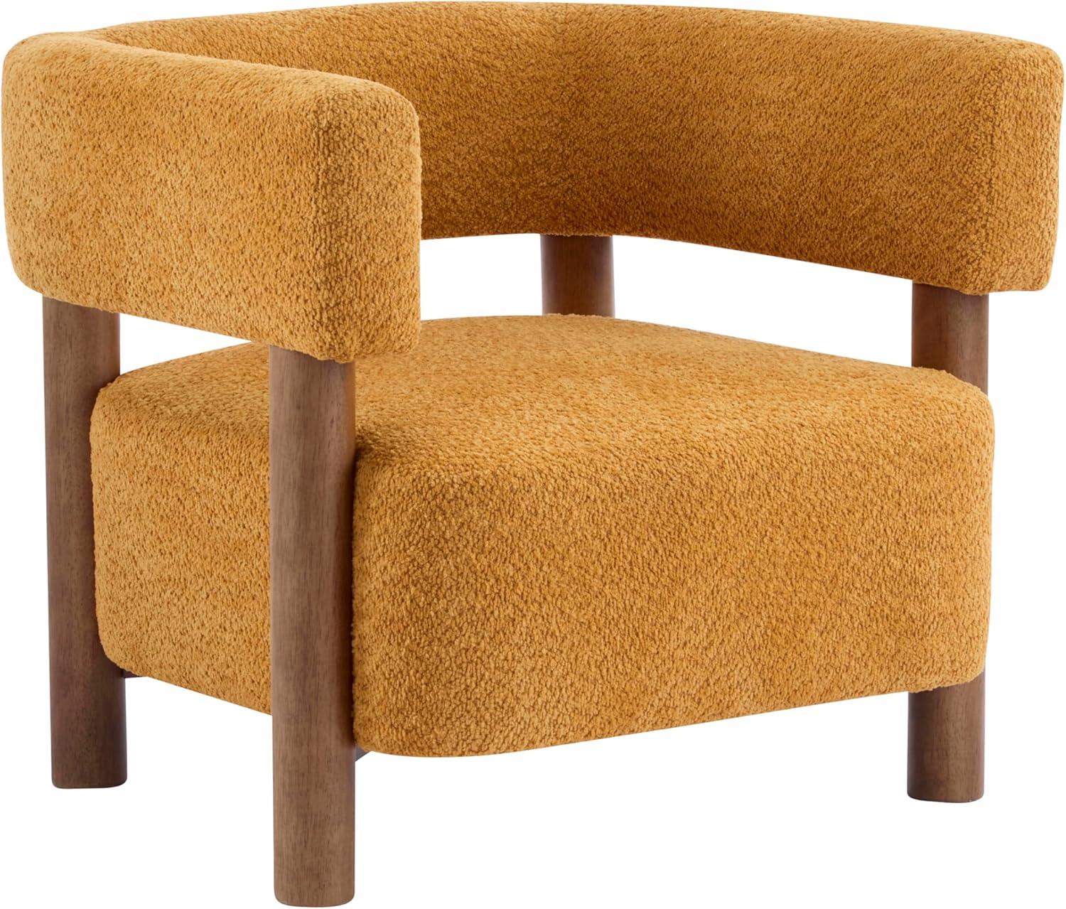 imageChristopher Knight Home Carly Low Profile Accent Chair Round Backrest Side Chair Living Room Armchair with Boucle Fabric Cushion Comfy Reading Chair for Bedroom Wooden Single Lounge Sofa Yellow