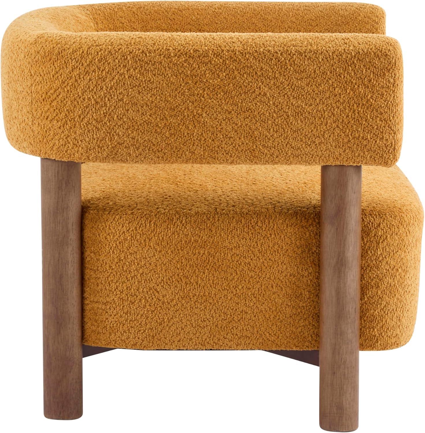 imageChristopher Knight Home Carly Low Profile Accent Chair Round Backrest Side Chair Living Room Armchair with Boucle Fabric Cushion Comfy Reading Chair for Bedroom Wooden Single Lounge Sofa Yellow