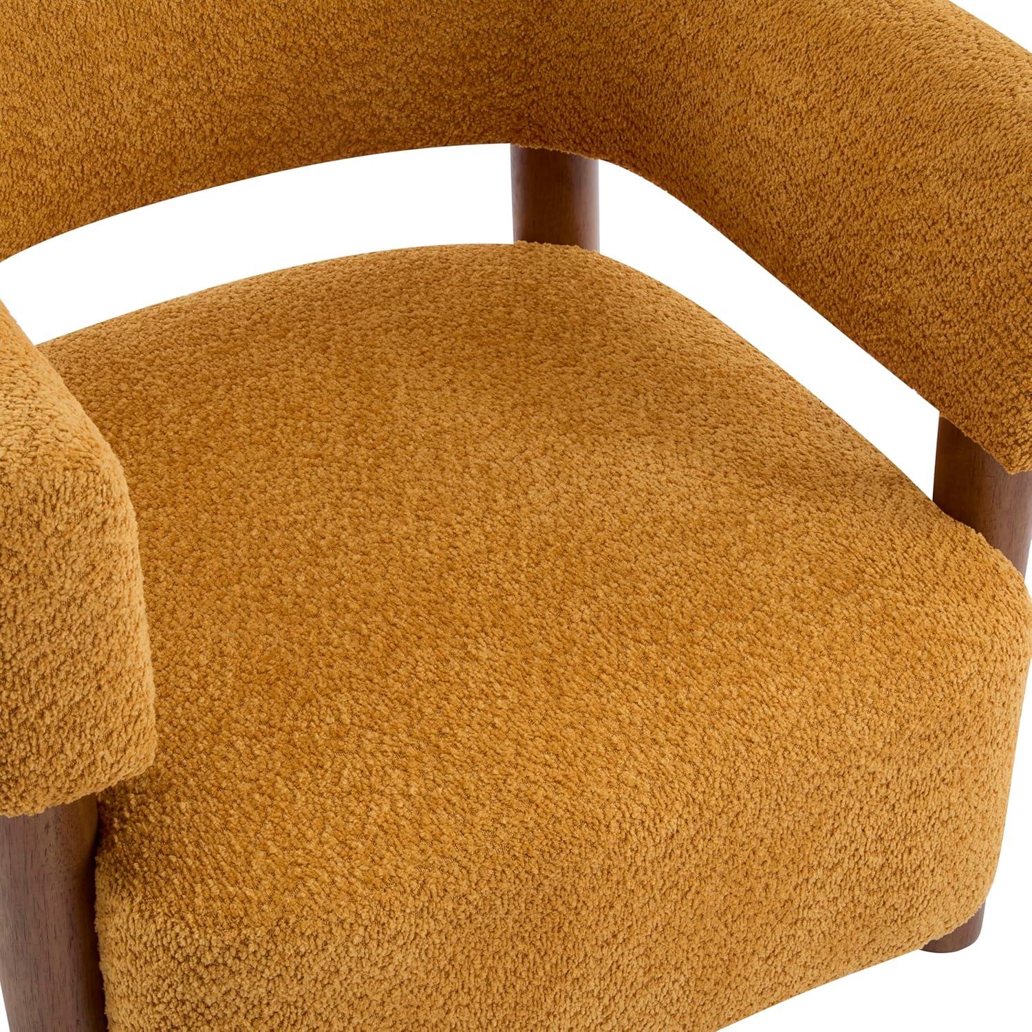 imageChristopher Knight Home Carly Low Profile Accent Chair Round Backrest Side Chair Living Room Armchair with Boucle Fabric Cushion Comfy Reading Chair for Bedroom Wooden Single Lounge Sofa Yellow