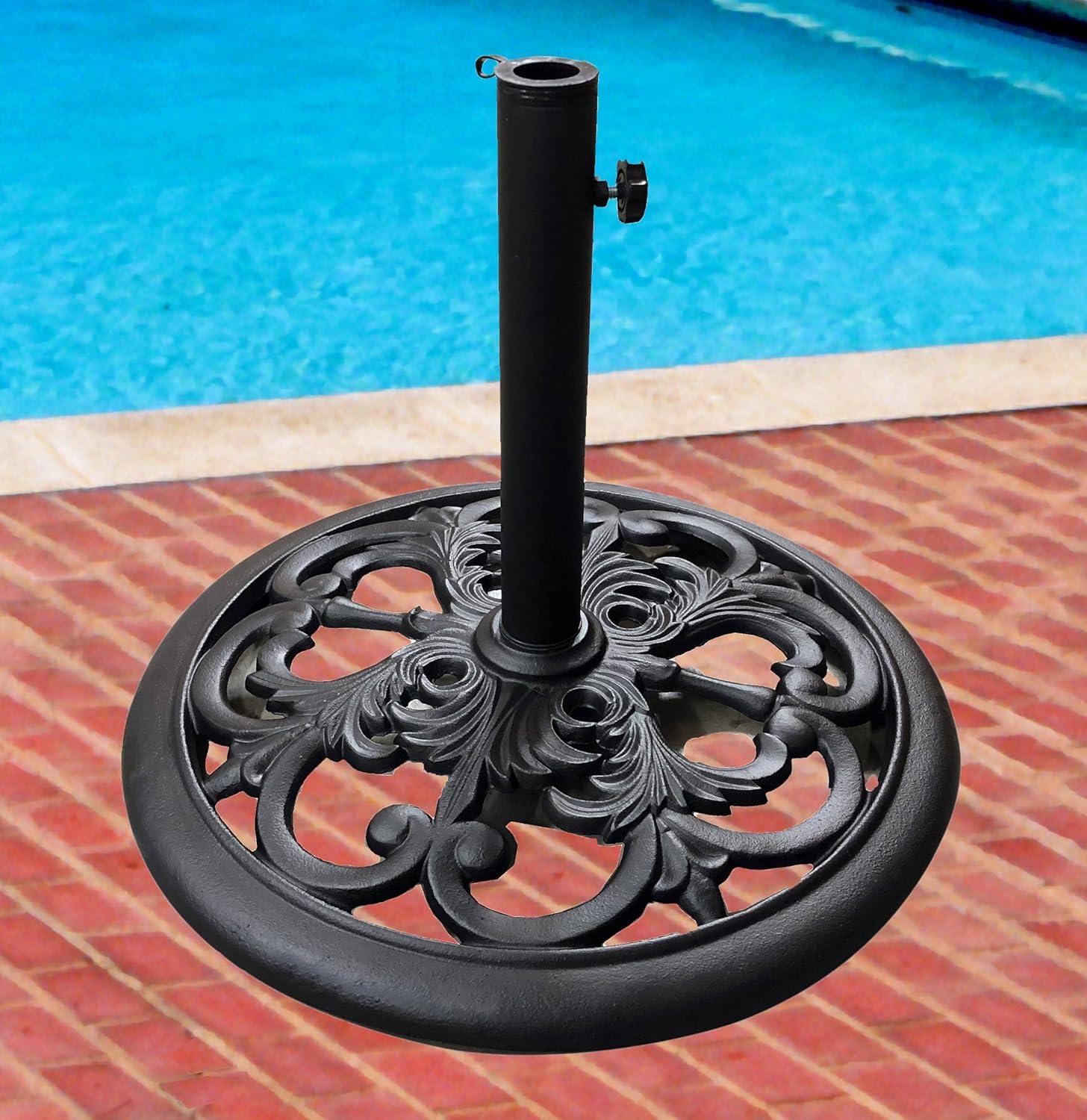 imageChristopher Knight Home Cayman Outdoor 6Seater Cast Aluminum Dining Set 7Pcs Set Black Sand and TropiShade 30 Pound Black Powder Coated Cast Iron Umbrella Stand