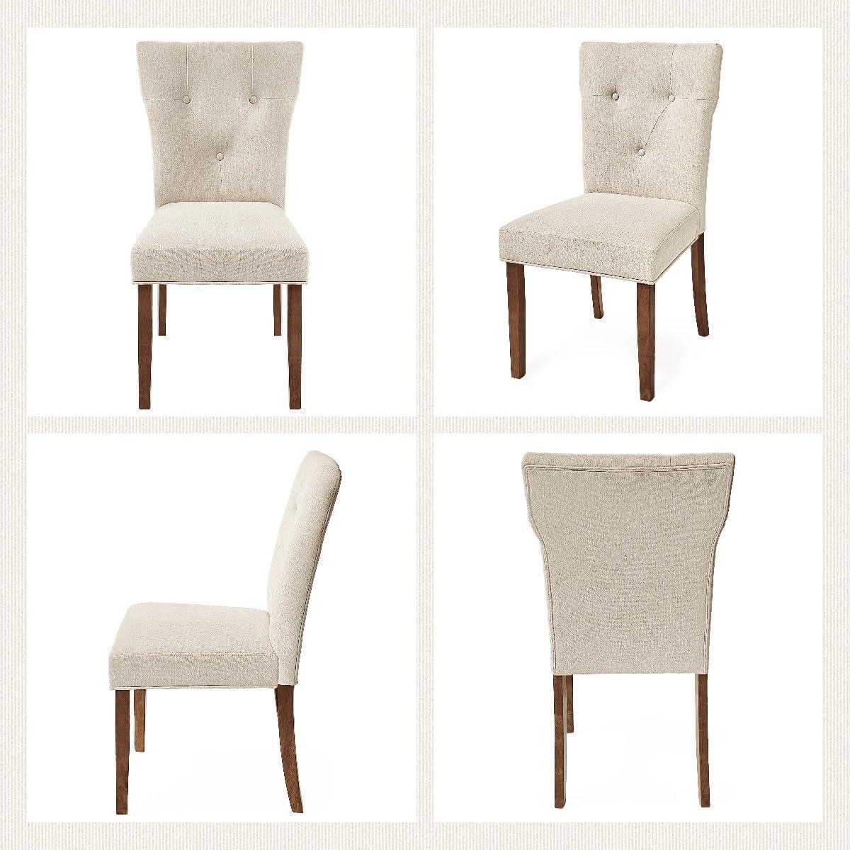 imageChristopher Knight Home Chastin Upholstered Dining Chairs Set of 2 Rubberwood with Chic ButtonTufted Backrest Indoor for Kitchen ampamp Dining Room Cream