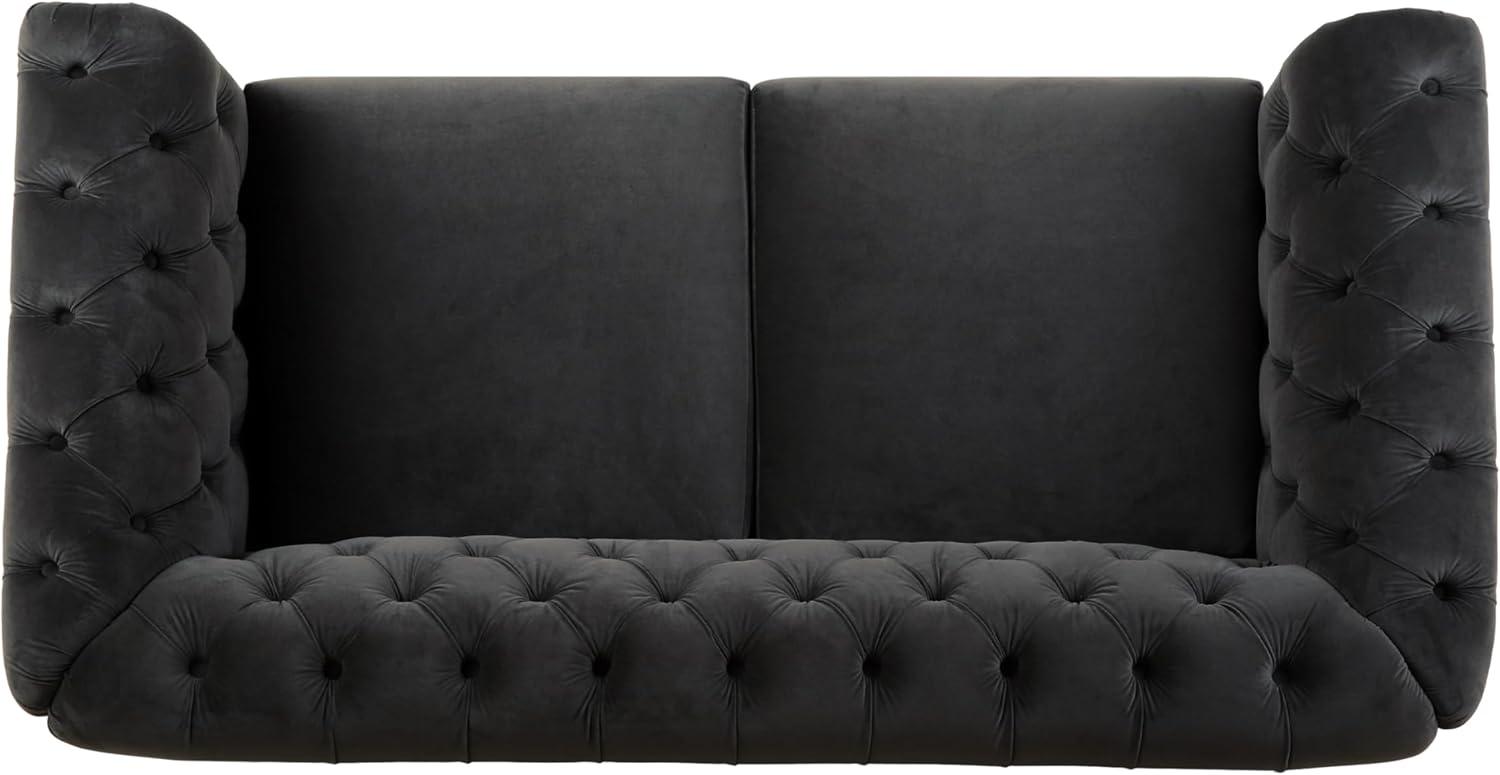 imageChristopher Knight Home Chesterfield Velvet Loveseat 2Seater Rolled Arm Upholstered Sofa Couch Tufted Button Backrest and Birch Wood Leg Living Room Bedroom Home Office Dark Gray EspressoDark Gray Espresso