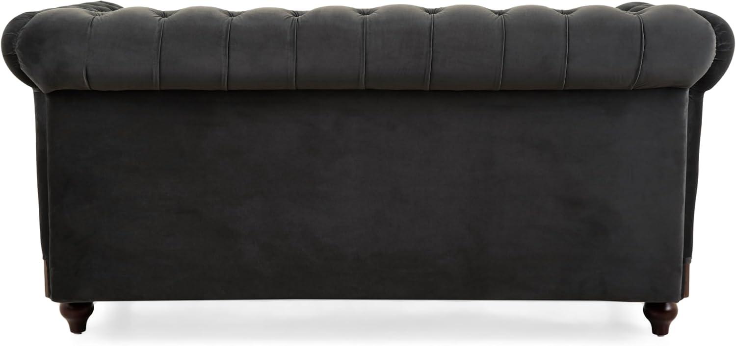 imageChristopher Knight Home Chesterfield Velvet Loveseat 2Seater Rolled Arm Upholstered Sofa Couch Tufted Button Backrest and Birch Wood Leg Living Room Bedroom Home Office Dark Gray EspressoDark Gray Espresso