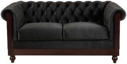 imageChristopher Knight Home Chesterfield Velvet Loveseat 2Seater Rolled Arm Upholstered Sofa Couch Tufted Button Backrest and Birch Wood Leg Living Room Bedroom Home Office Dark Gray EspressoDark Gray Espresso
