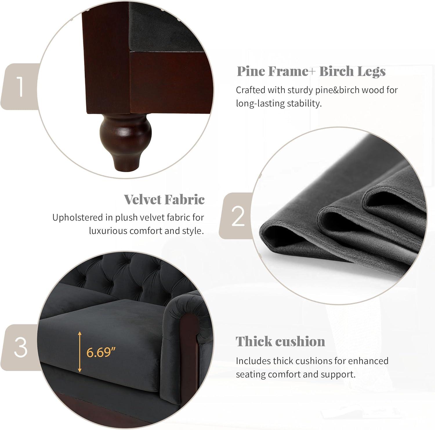 imageChristopher Knight Home Chesterfield Velvet Loveseat 2Seater Rolled Arm Upholstered Sofa Couch Tufted Button Backrest and Birch Wood Leg Living Room Bedroom Home Office Dark Gray EspressoDark Gray Espresso