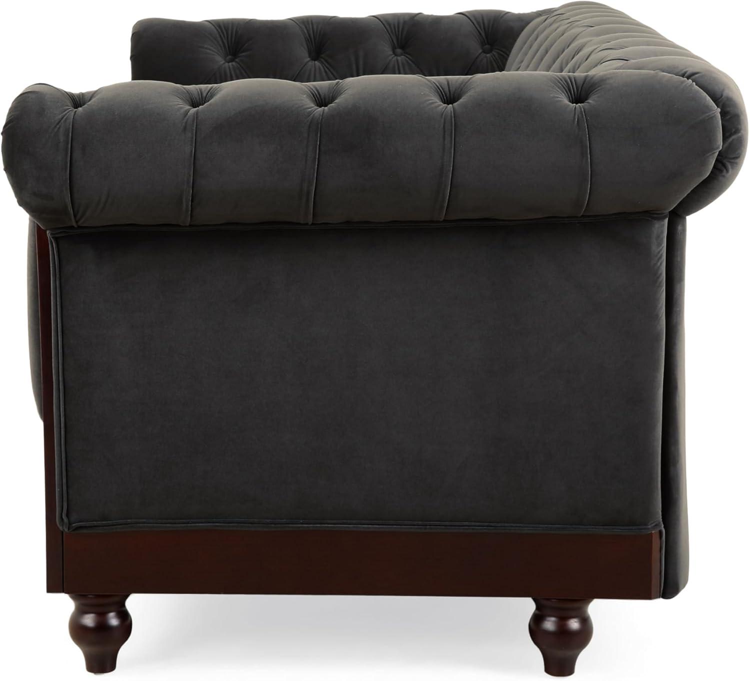 imageChristopher Knight Home Chesterfield Velvet Loveseat 2Seater Rolled Arm Upholstered Sofa Couch Tufted Button Backrest and Birch Wood Leg Living Room Bedroom Home Office Dark Gray EspressoDark Gray Espresso
