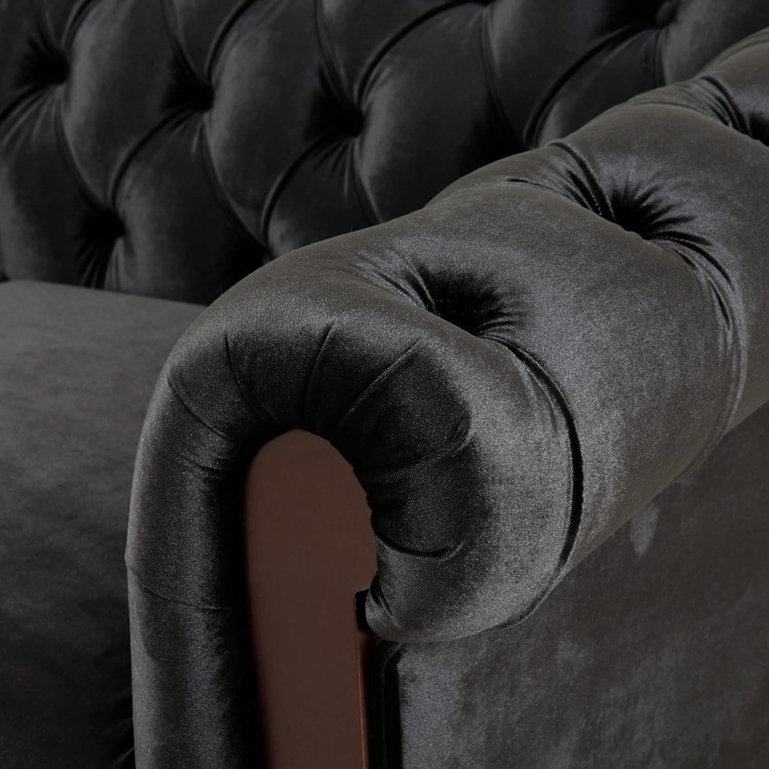 imageChristopher Knight Home Chesterfield Velvet Loveseat 2Seater Rolled Arm Upholstered Sofa Couch Tufted Button Backrest and Birch Wood Leg Living Room Bedroom Home Office Dark Gray EspressoDark Gray Espresso