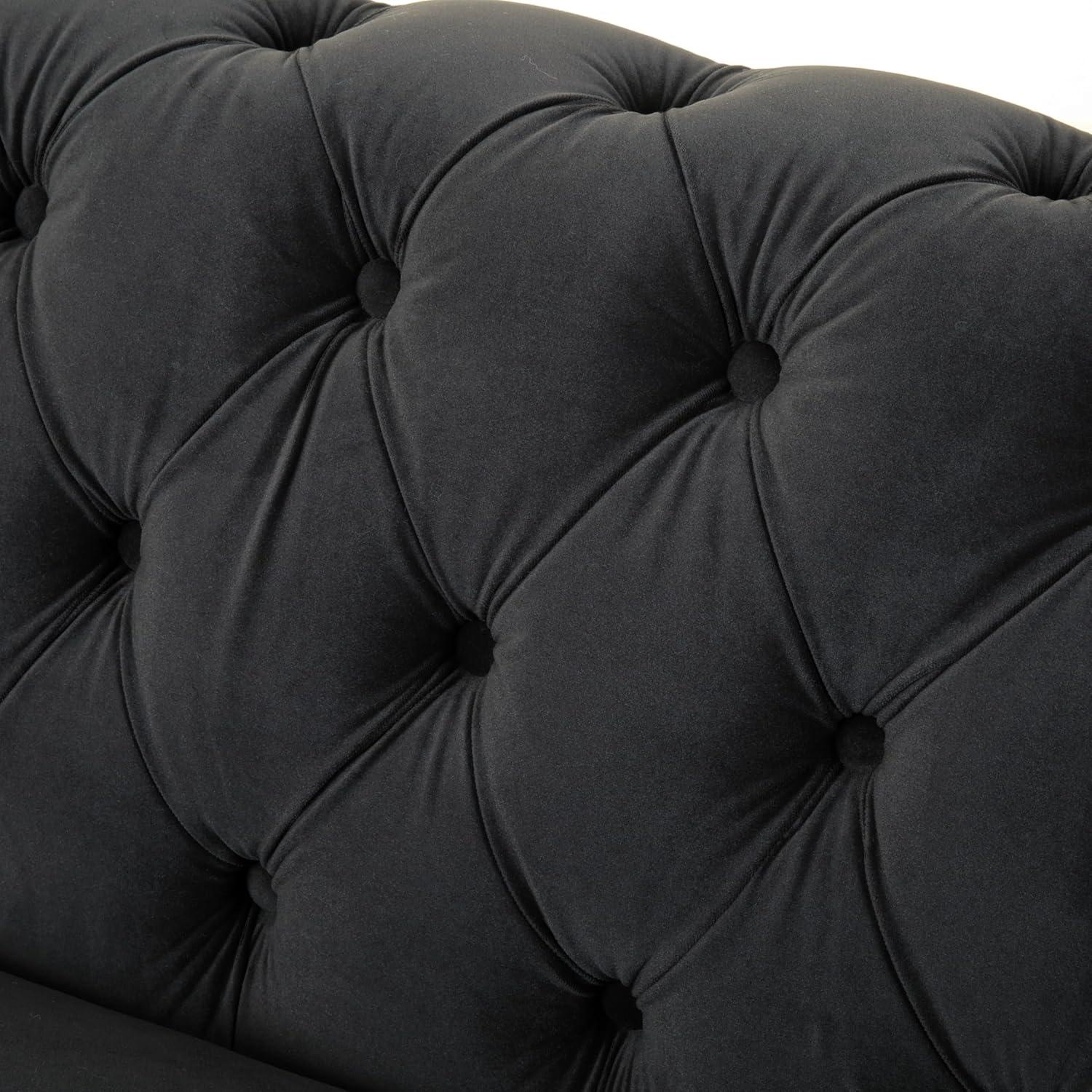 imageChristopher Knight Home Chesterfield Velvet Loveseat 2Seater Rolled Arm Upholstered Sofa Couch Tufted Button Backrest and Birch Wood Leg Living Room Bedroom Home Office Dark Gray EspressoDark Gray Espresso