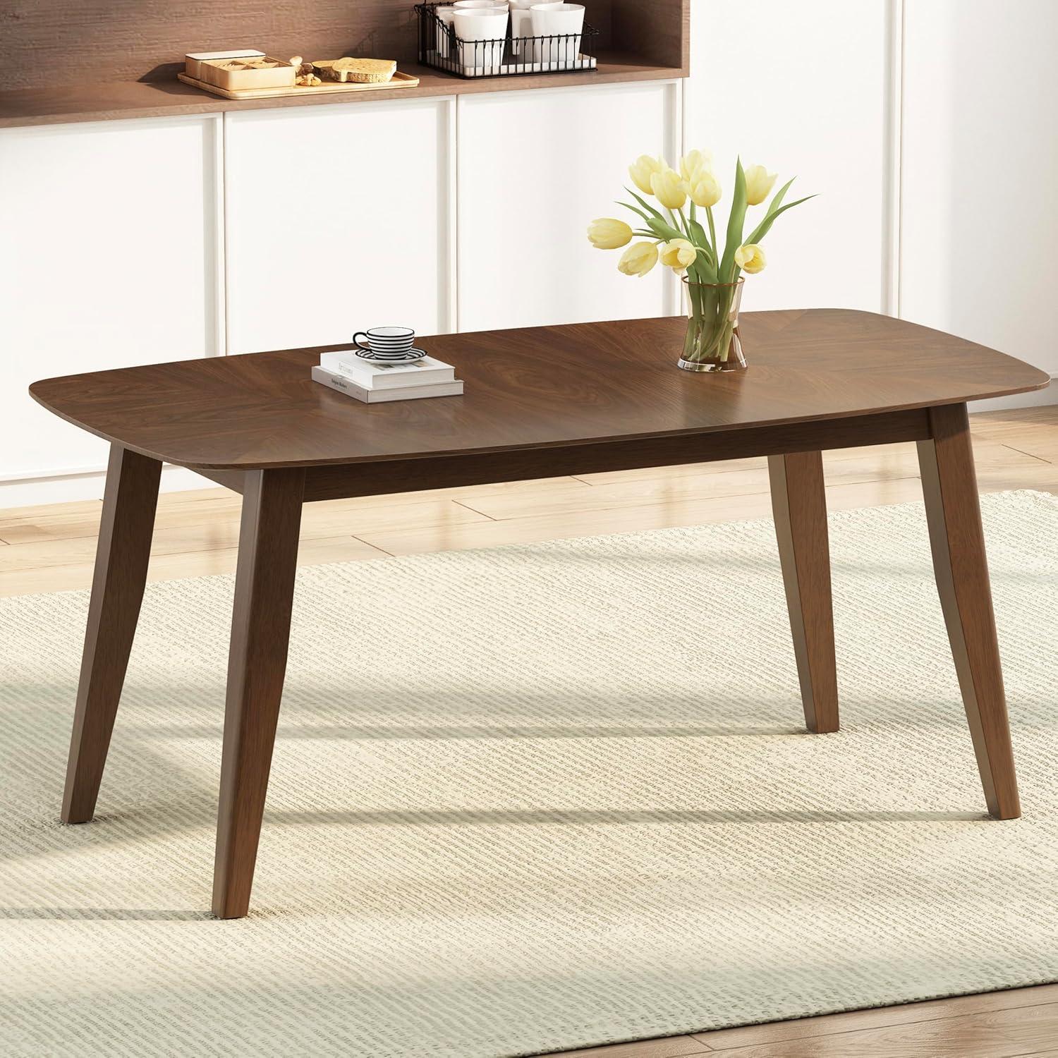 imageChristopher Knight Home Darien Wood Rectangular Dining Table Modern Round Corner Design for Kitchen Living Room Home Bar Walnut 5906quot D x 3543quot W x 30quot H