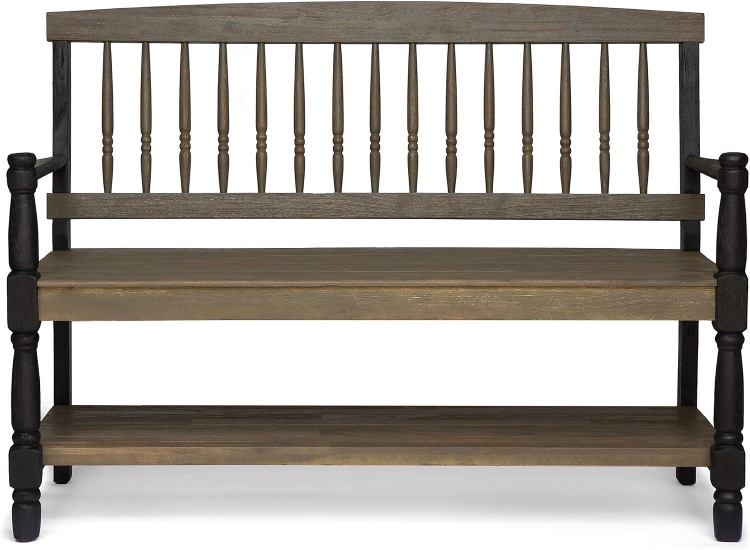 imageChristopher Knight Home Eddie Indoor Farmhouse Acacia Wood Bench with Shelf Gray and Black Finish