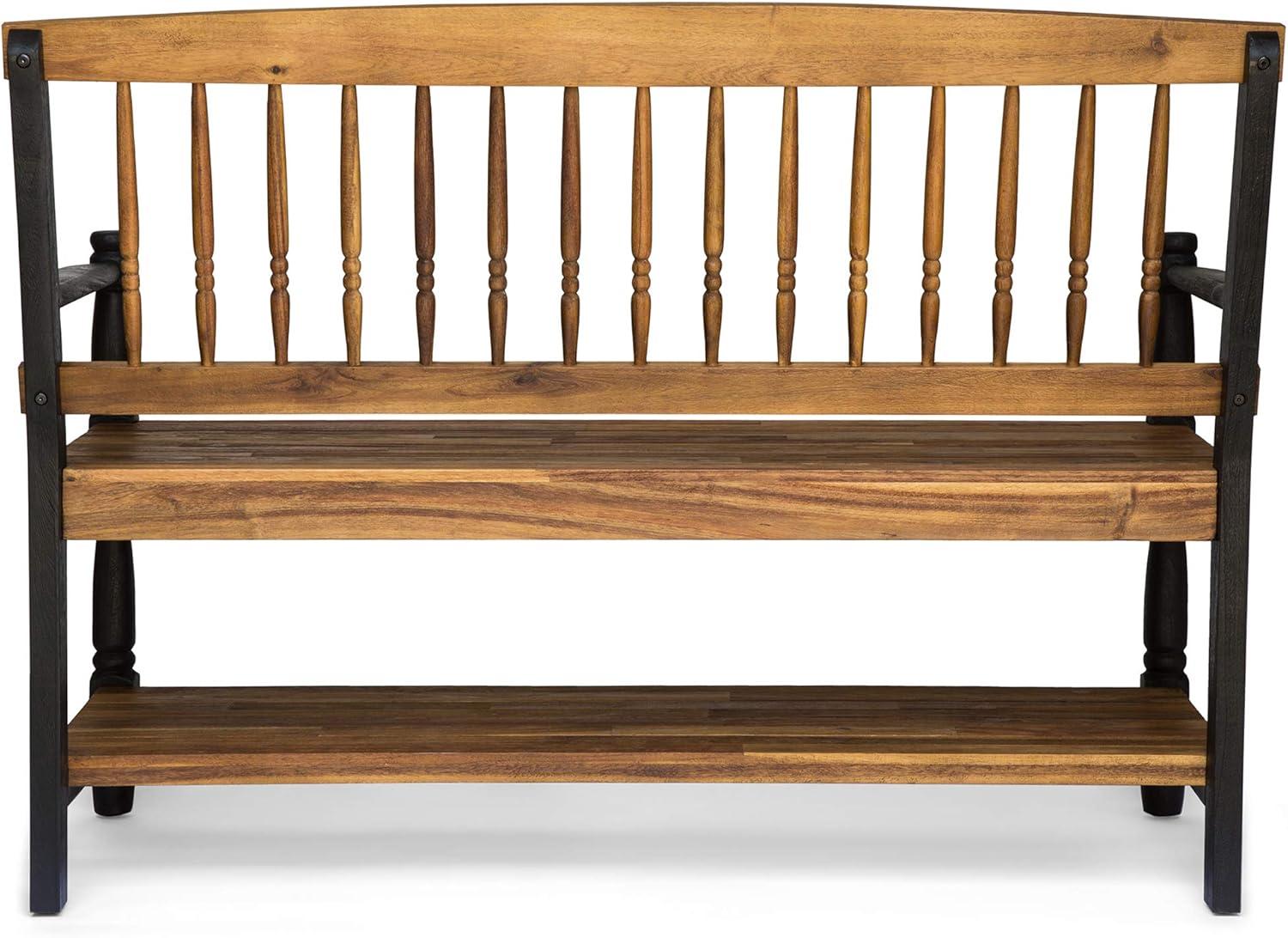 imageChristopher Knight Home Eddie Indoor Farmhouse Acacia Wood Bench with Shelf Teak and Black Finish