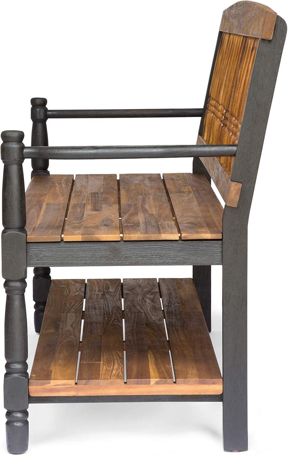 imageChristopher Knight Home Eddie Indoor Farmhouse Acacia Wood Bench with Shelf Teak and Black Finish