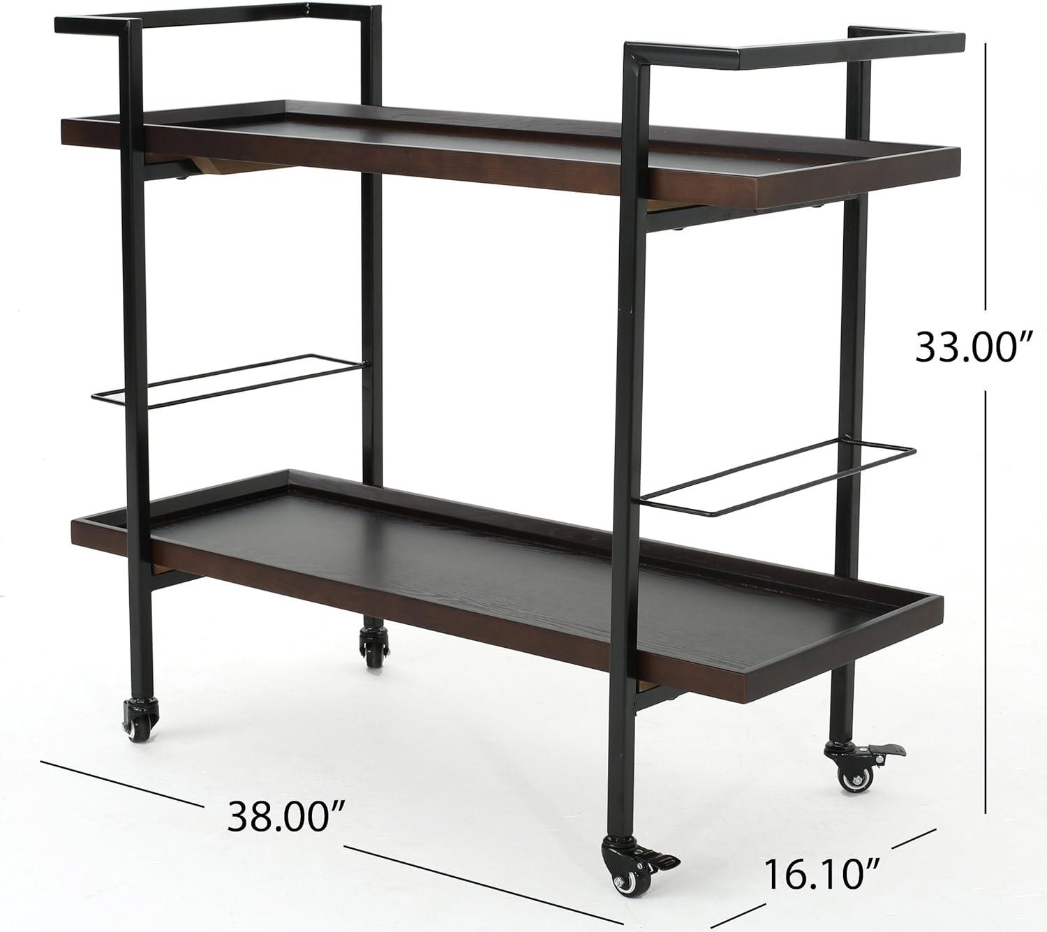 imageChristopher Knight Home Gerard Industrial Wooden Bar Cart Dark Walnut Finish Black