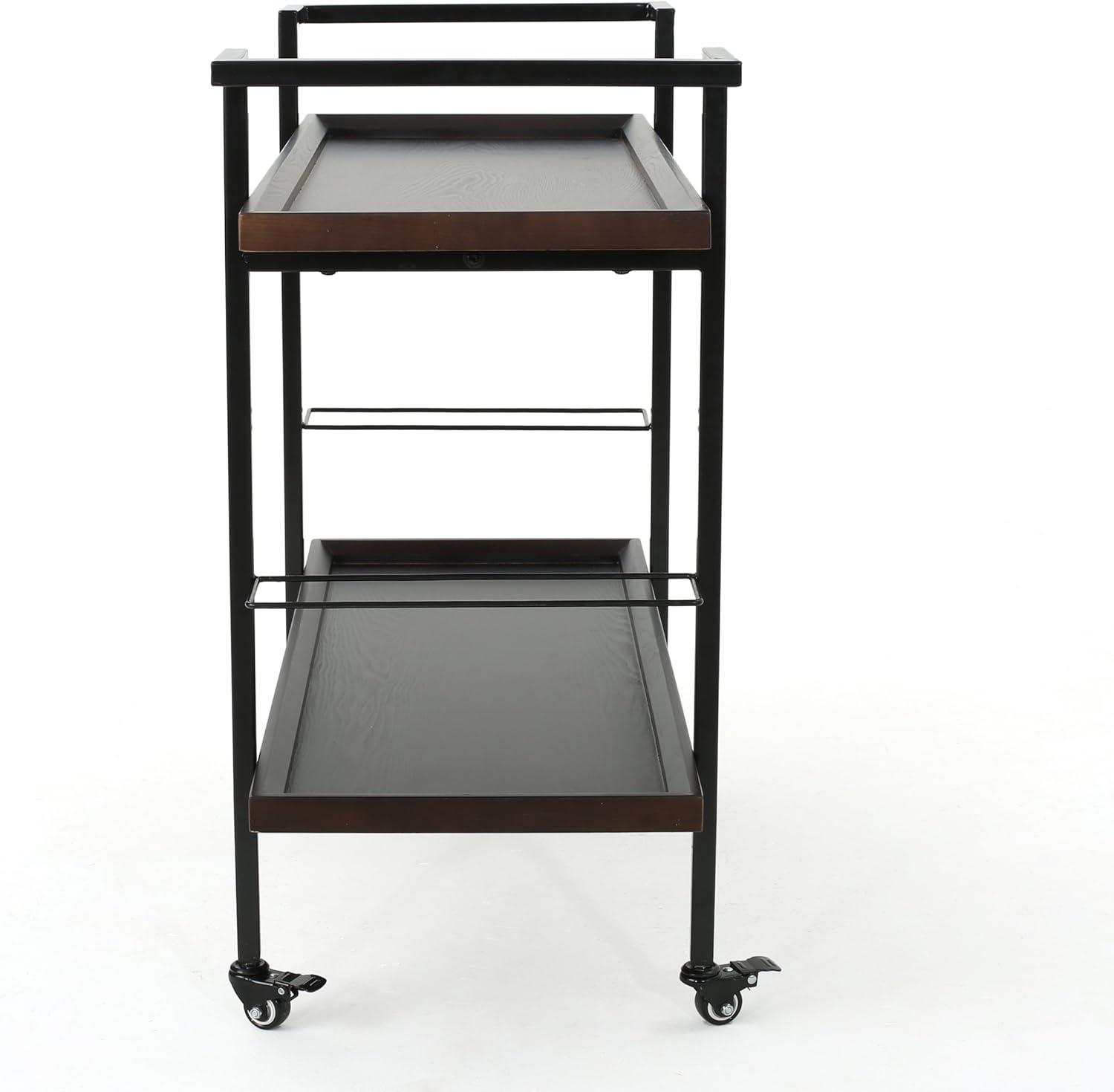 imageChristopher Knight Home Gerard Industrial Wooden Bar Cart Dark Walnut Finish Black