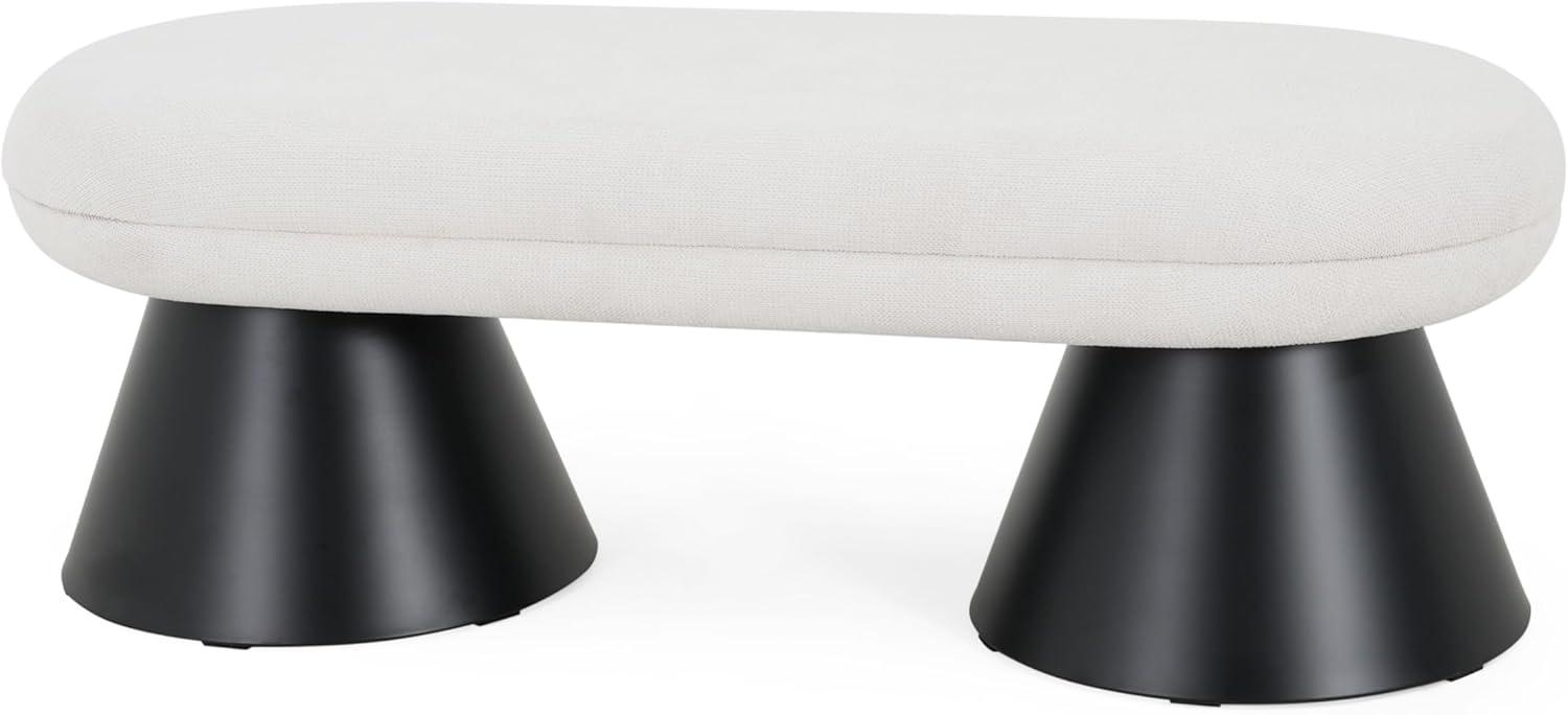 imageChristopher Knight Home Hadley Oval Dining Bench Fabric Upholstered Ottoman Bench Living Room Entryway Bench Bedroom End of Bed Footstool Kitchen Extra Seat Large Dining Chair Light BeigeBlackLight Beigeblack