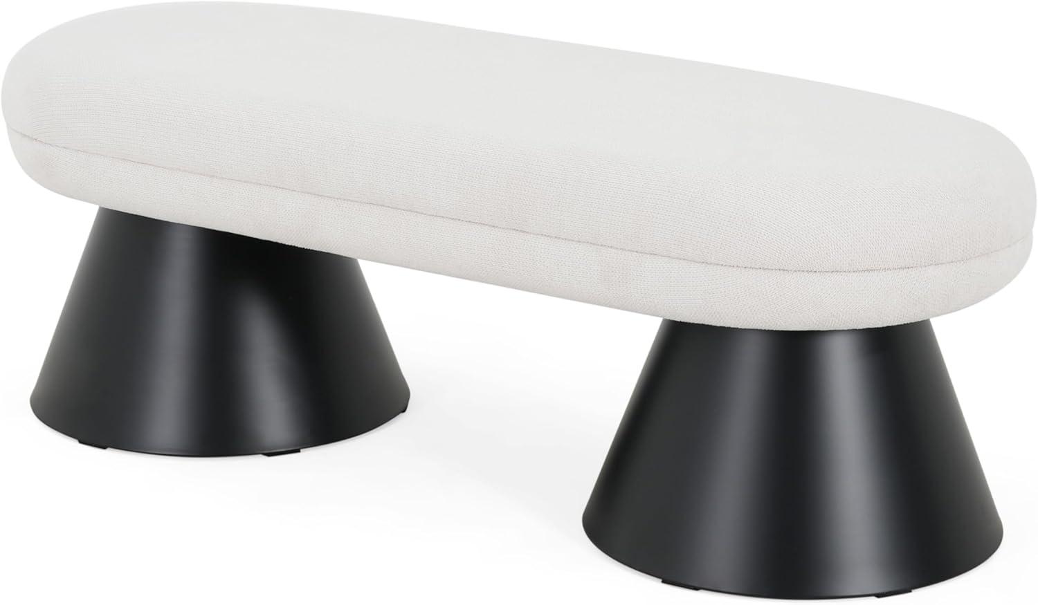 imageChristopher Knight Home Hadley Oval Dining Bench Fabric Upholstered Ottoman Bench Living Room Entryway Bench Bedroom End of Bed Footstool Kitchen Extra Seat Large Dining Chair Light BeigeBlackLight Beigeblack