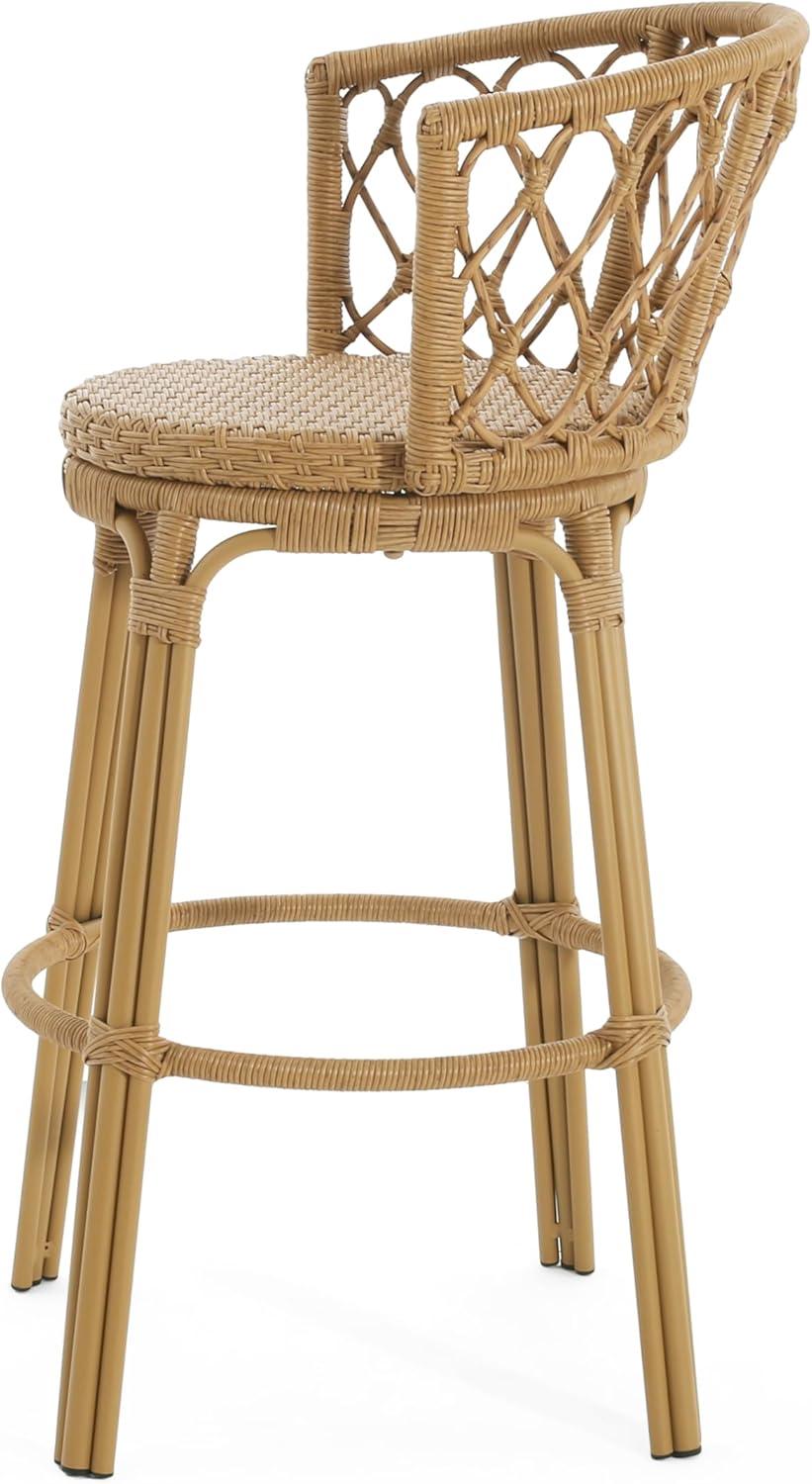 imageChristopher Knight Home Harrison 2875quotH Outdoor Barstools Set of 2 Rattan Bar Chair Barrel Backrest Counter Stool Country Style Bistro Stool Patio Barstools for Gardern Orchard Yard Light Brown